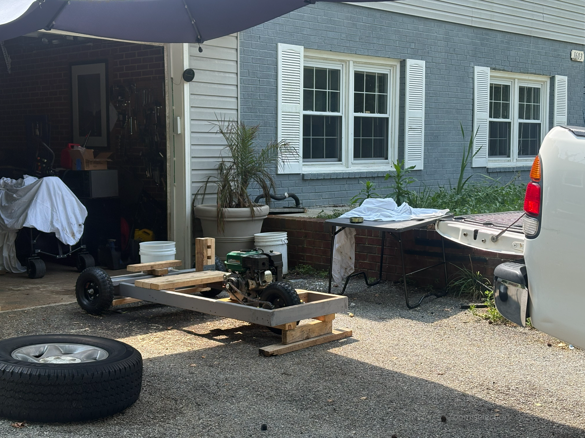Wooden go-kart during construction